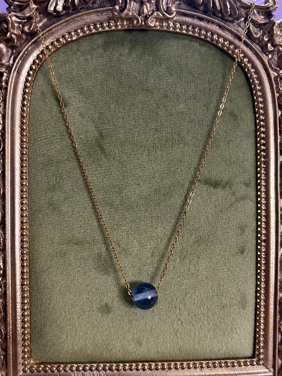 Prarie Fire Jewelry Jewelry - 18k Gold Plated Chain Necklace with Dark Teal Glass Bead NEW